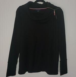 Tommy Hilfiger Black Zip Cowl Neck Waffle Knit Blouse Size Extra Large Woman's
